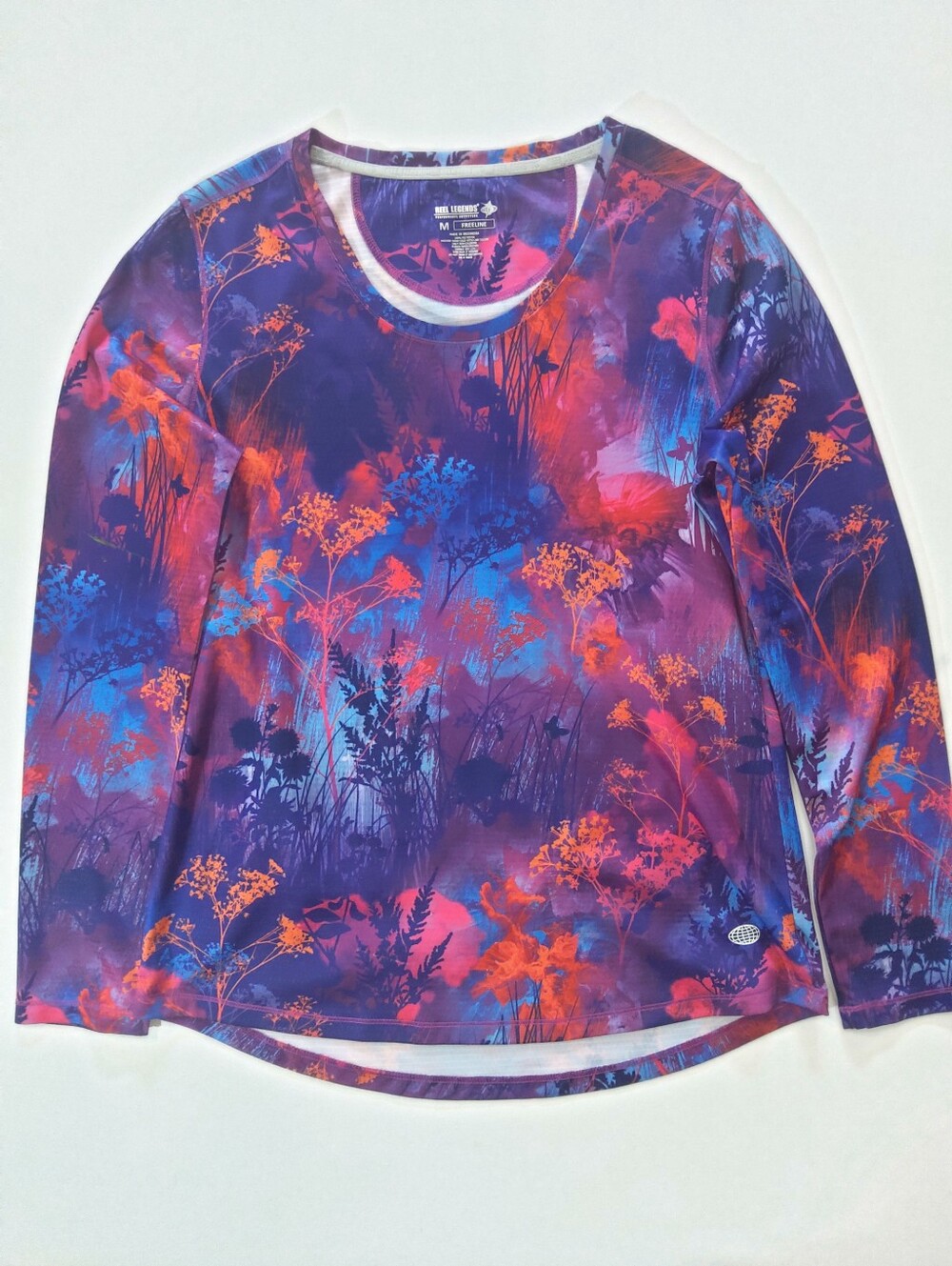 Reel Legends‎ Freeline Performance Top Womens Medium Purple Orange Forrest Scene